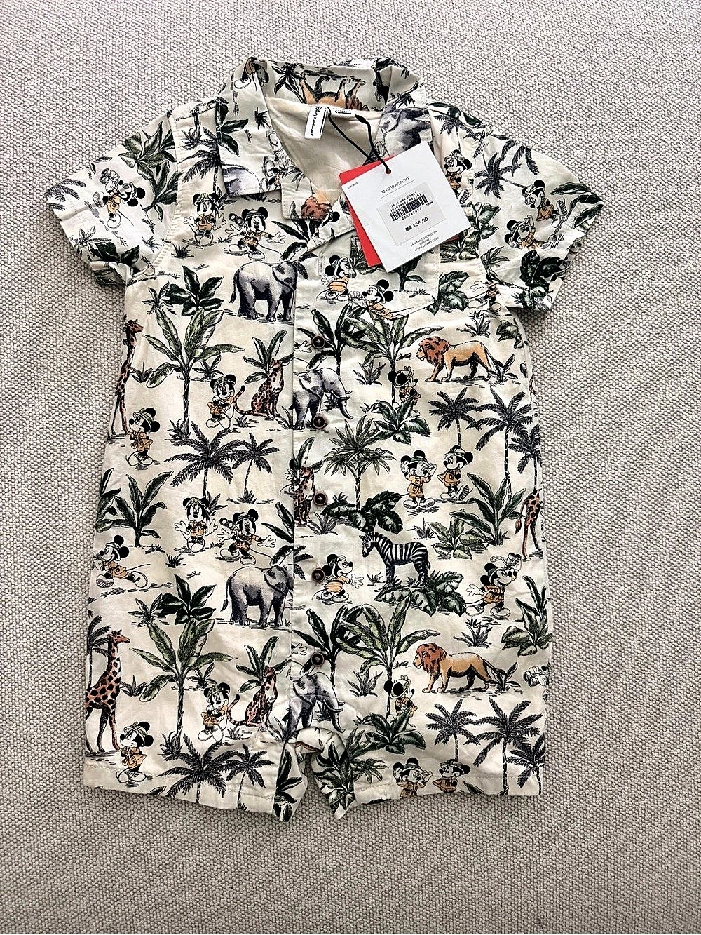 Janie and Jack Disney Mickey Mouse Safari Baby Romper Cream & Green